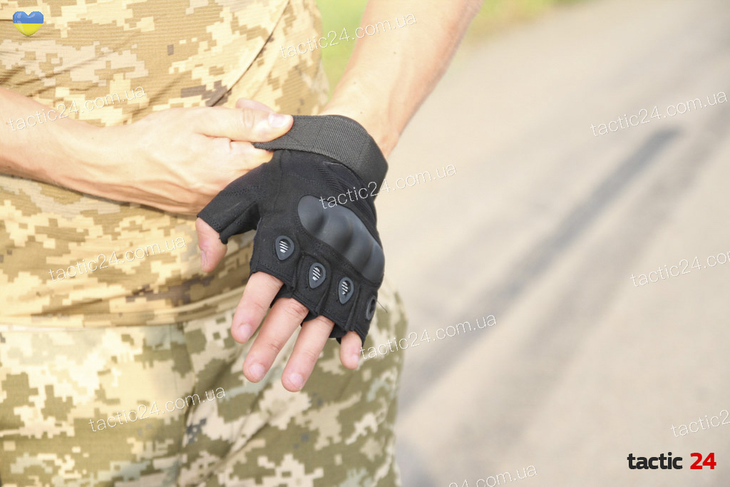 Тактические перчатки Беспалые Oakley чёрные в военторг tactic24.com.ua