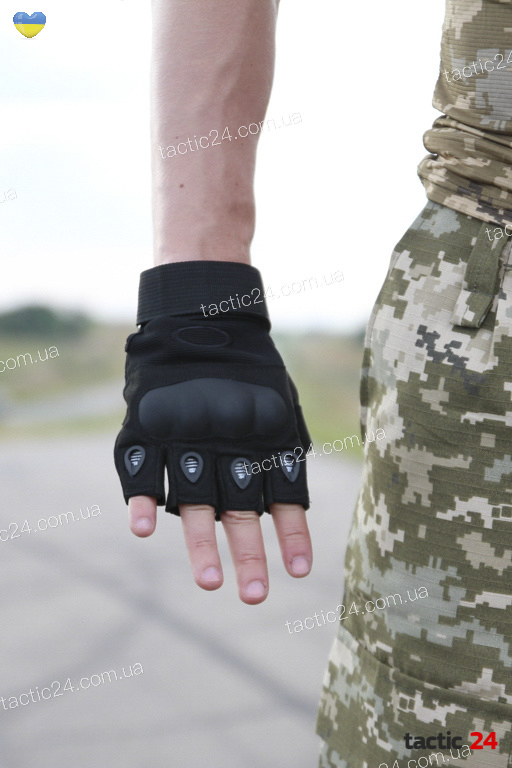 Тактические перчатки Беспалые Oakley чёрные в военторг tactic24.com.ua